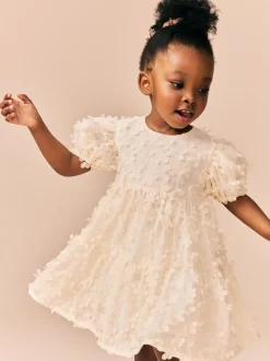 Next Blanc écru - Robe manches courtes  3D Flowers Robe (3mois -8ans) Sale