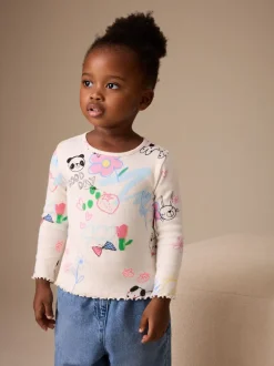 Next - T-shirt à manches longues en côtes (3mths-7yrs) Blanc écru Discount