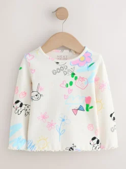 Next - T-shirt à manches longues en côtes (3mths-7yrs) Blanc écru Discount