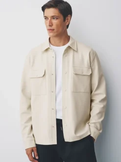 Next - Veste-chemise en jersey sergé à boutons-pression Blanc écru Sale