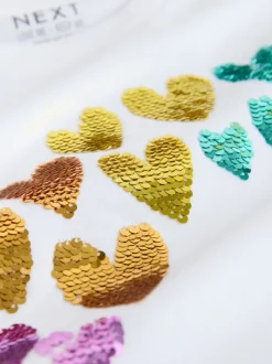 Next Blanc cœurs arc-en-ciel - Haut à manches longues à sequins (3-16ans) Discount