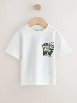 Next - T-shirt Manches courtes Back Imprimé (3mths-7yrs) Blanc dinosaure surdimensionné Outlet