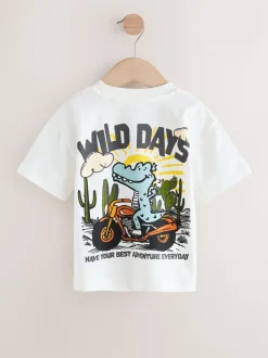 Next - T-shirt Manches courtes Back Imprimé (3mths-7yrs) Blanc dinosaure surdimensionné Outlet