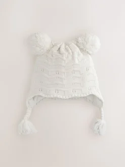 Next Blanc en maille - Chapeau de trappeur à double pompon en pointelle pour bébé (0mois2ans) Online