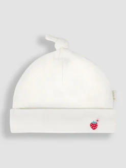 Jojo Maman Bébé Blanc motif fraise - Bonnet bébé en coton brodé Discount