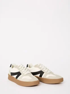 Friends Like These - Baskets de sport à lacets rétro à semelle en gomme Blanc noir Clearance