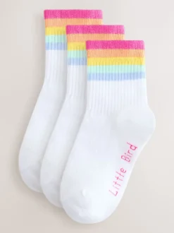 Little Bird by Jools Oliver Blanc pastel Rayures arc-en-ciel - Lot de 3 paires de chaussettes Discount