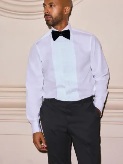 Next Blanc étroit Plissé - Chemises de chambre à double poignet 100% coton avec col découpé Clearance