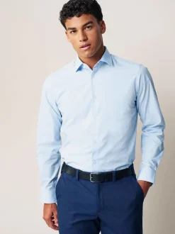 Next Blanc/Bleu - Ajustement régulier - Lot de 2 chemises élégantes à manchette simple Easy Care manches longues Best