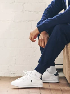 Polo Ralph Lauren Blanc/Bleu - Baskets Heritage Court II en cuir Discount