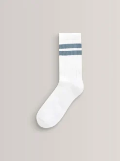 Next - Cushioned Semelle intérieure Cotton Rich Ribbed Tipped Chaussettes 5 Lot Blanc/Bleu