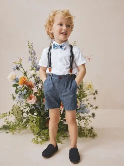 Next Blanc/Bleu - Ensemble Chemises Shorts Bretelles & Nœud Cravate (3mois-9ans) Outlet