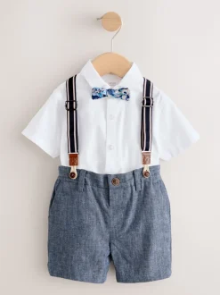 Next Blanc/Bleu - Ensemble Chemises Shorts Bretelles & Nœud Cravate (3mois-9ans) Outlet