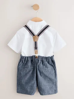 Next Blanc/Bleu - Ensemble Chemises Shorts Bretelles & Nœud Cravate (3mois-9ans) Outlet