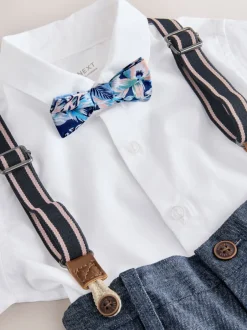 Next Blanc/Bleu - Ensemble Chemises Shorts Bretelles & Nœud Cravate (3mois-9ans) Outlet