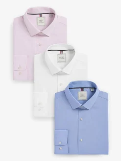 Next Blanc/Bleu - Lot de 3 chemises élégantes Coupesoles Easy Care texturées à poignets simples Outlet