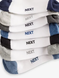 Next - Paquet de chaussettes de sport en coton riche 7 Blanc/Bleu/Gris talon et orteil Discount