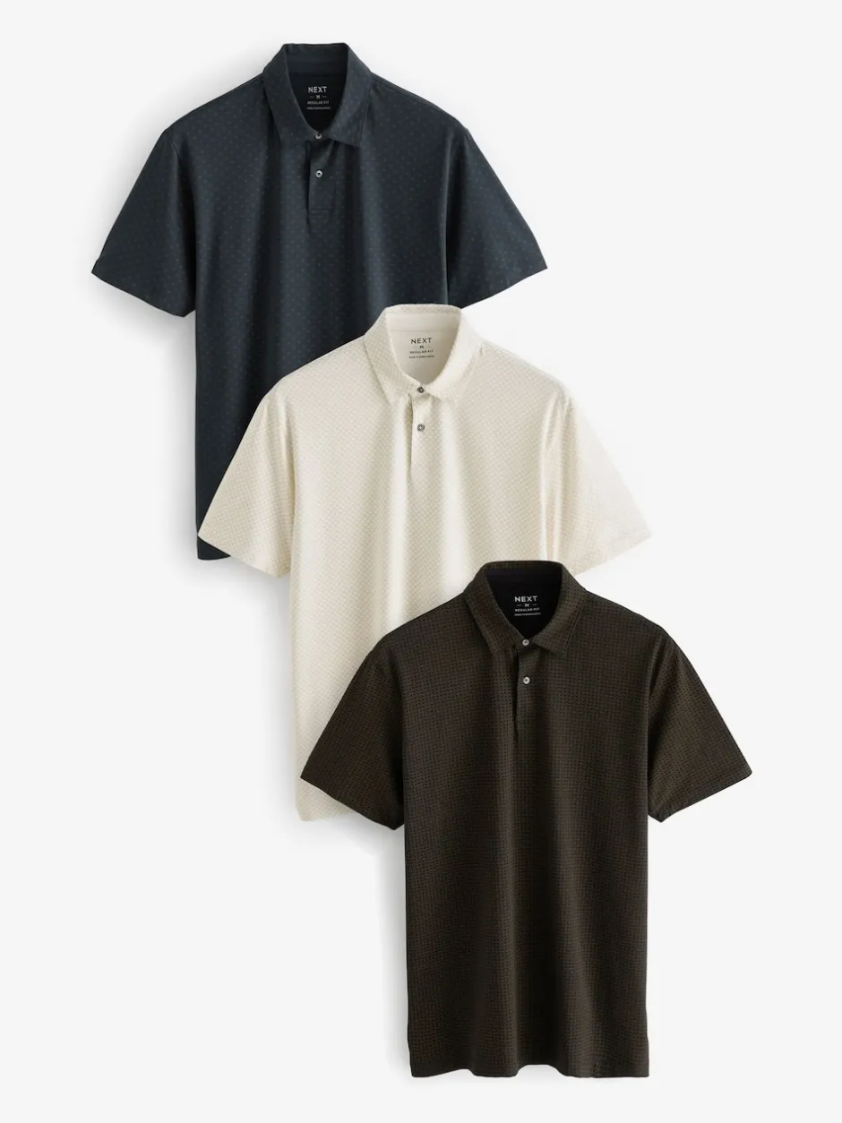 Next - Polo en jersey Manches courtes 3 Pack Blanc/Marine/Noir ou Geos Sale