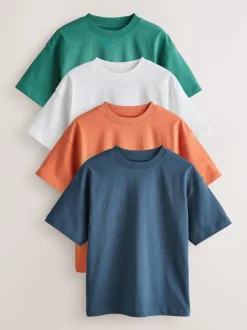 Next - Lot de 4 t-shirts à manches courtes (3-16 ans) Blanc/Marine/Vert/Orange