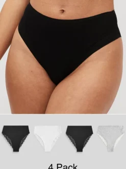 Next - Lot de 4 culottes en coton et dentelle Blanc/Noir/Gris Hot