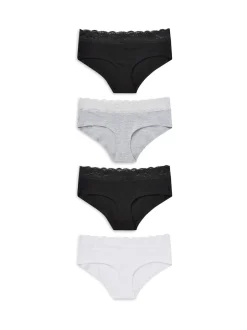 Next - Lot de 4 culottes en coton et dentelle Blanc/Noir/Gris Discount