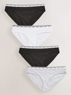 Next Blanc/Noir/Gris - Lot de 4 culottes à logo en coton Bikini