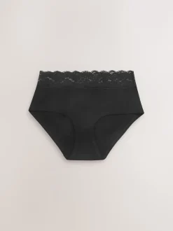 Next Blanc/Noir/Gris - Lot de 4 culottes en coton et dentelle Mi-long Outlet