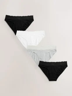 Next - Lot de 4 culottes en coton et dentelle Blanc/Noir/Gris Discount