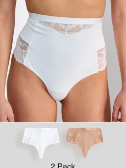 Next Blanc/Praline Nude - Tongs taille haute légers et modelants pour le contrôle de l'abdomen 2 Pack Best