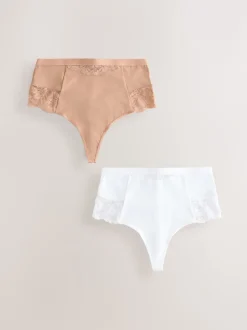 Next Blanc/Praline Nude - Tongs taille haute légers et modelants pour le contrôle de l'abdomen 2 Pack Best