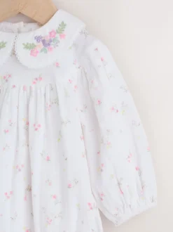 Next - Ensemble de barboteuses Bébé Bloomer 2 pièces avec collants (0mois-3ans) Blanc/rose à petites fleurs Hot