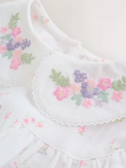 Next - Ensemble de barboteuses Bébé Bloomer 2 pièces avec collants (0mois-3ans) Blanc/rose à petites fleurs Hot