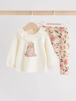 Next Blanc/Rose/Lapin/Floral - Ensemble haut à manches longues et legging bébé (0mois-2ans) Best