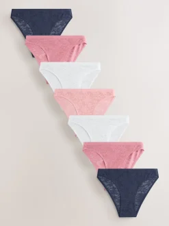 Next Blanc/Rose/Praline Nude - Lot de 7 culottes en dentelle collée Comfort Discount
