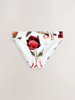 Next Blanc/Rouge Fleuri - Bas de bikini avec éléments métalliques Hot
