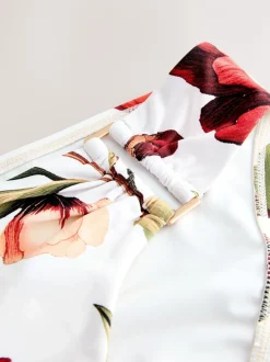 Next Blanc/Rouge Fleuri - Bas de bikini avec éléments métalliques Hot