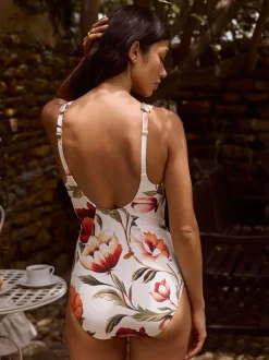 Next Blanc/Rouge Fleuri - Maillot de bain Wrap Tummy Control Sale