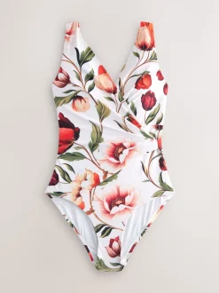 Next Blanc/Rouge Fleuri - Maillot de bain Wrap Tummy Control Sale