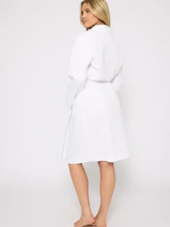 Loungeable - Peignoir gaufré 100% coton Blanc/Vert