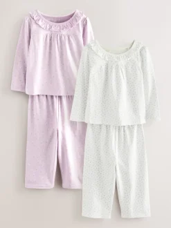 Next Blanc/Violet Fleuri - Lot de 2 pyjamas Amples (9mois à8ans) Clearance