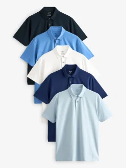 Next - Ajustement régulier - Polo en jersey Manches courtes 5 Pack Bleu Hot