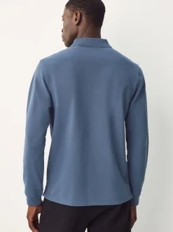 Next - Ajustement régulier - Polo à manches longues en piqué Bleu