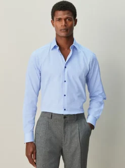 Next Bleu - Ajustement régulier - Chemise habillée texturée à manches longues avec bordure Online