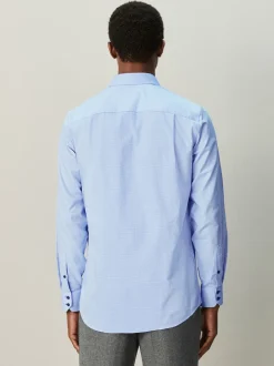 Next Bleu - Ajustement régulier - Chemise habillée texturée à manches longues avec bordure Online