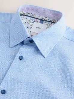 Next Bleu - Ajustement régulier - Chemise habillée texturée à manches longues avec bordure Online