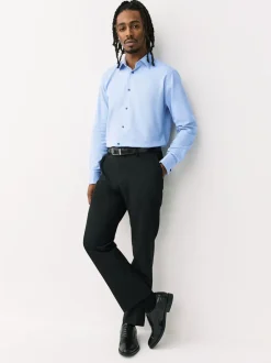 Next Bleu - Ajustement régulier - Chemise formelle texturée à manches longues 100% coton avec bordure Sale