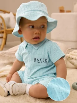 Baker by Ted Baker Bleu - ensemble barboteuse et chapeau texturé Outlet