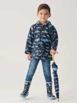 Hatley Bleu - Bottes de pluie Shark Frenzy roses