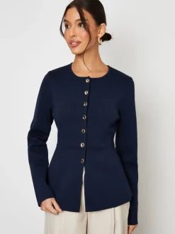Threadbare Bleu - Cardigan boutonné en maille cintrée Discount
