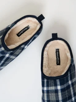 Threadbare Bleu - Chaussons mules doublés de fausse fourrure à carreaux Outlet